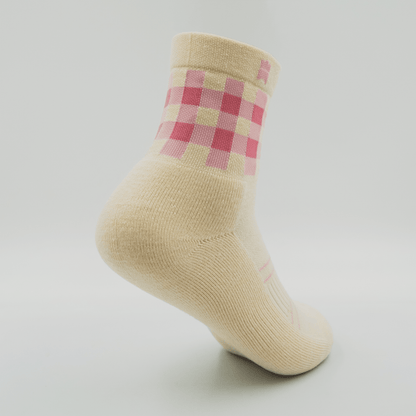 Cream Gingham - Ribbed Half - Crew Height Socks -  - Gilnokie